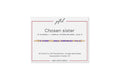 Chosen sister spelled in Morse code in glass and metal beads on a gifted. card.