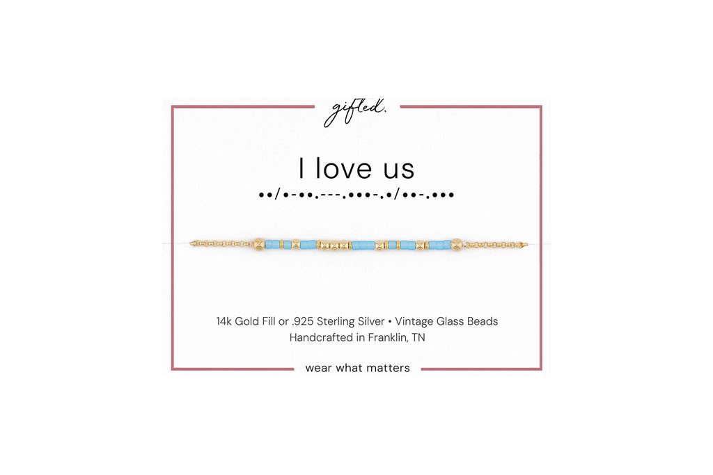 I love us spelled in Morse code in glass and metal beads on a gifted. card.