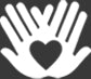 White heart symbol in the center of two white hands on a black background