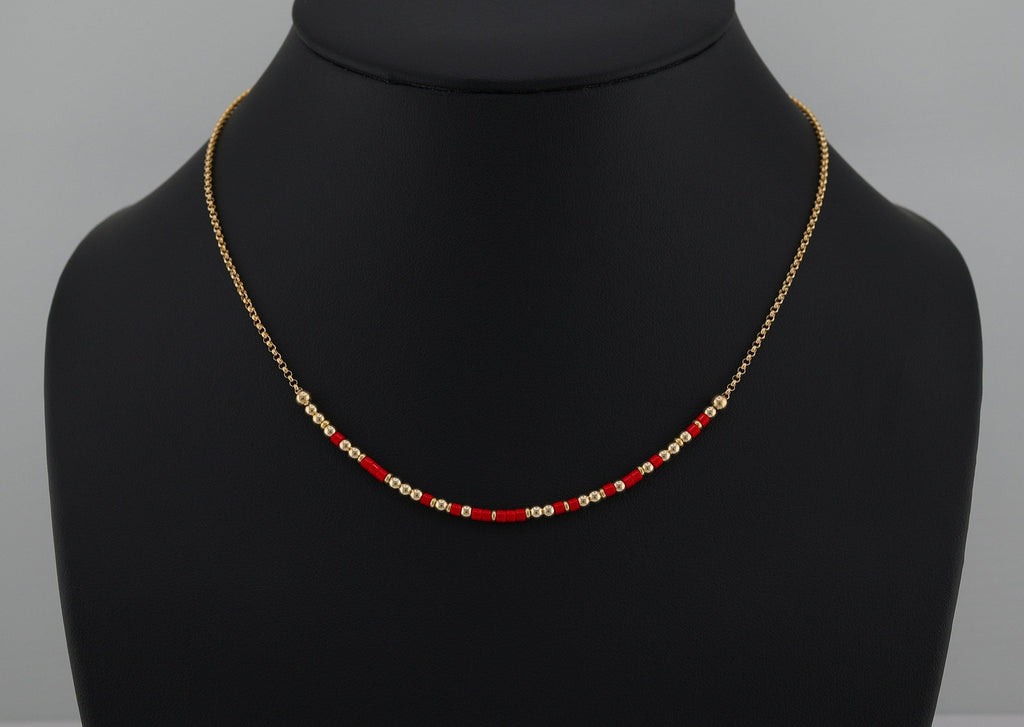 Morse code necklace on an 18 inch rolo chain, shown on a black bust