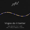 Virgos do it better spelled in Morse code in glass and metal beads, shown on black