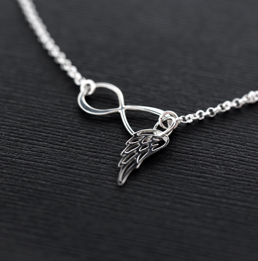 Sterling Silver Angel Wing Infinity Necklace: Memorial Gift