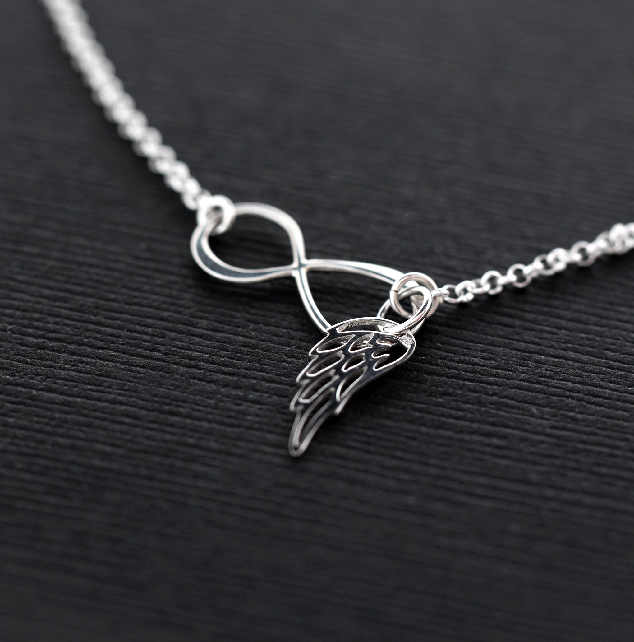 Sterling Silver Angel Wing Infinity Necklace: Memorial Gift