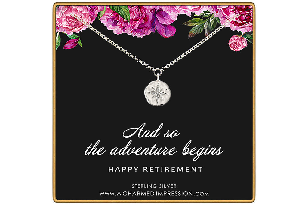 Retirement Gift: CZ Starburst Necklace, Sterling Silver or Gold
