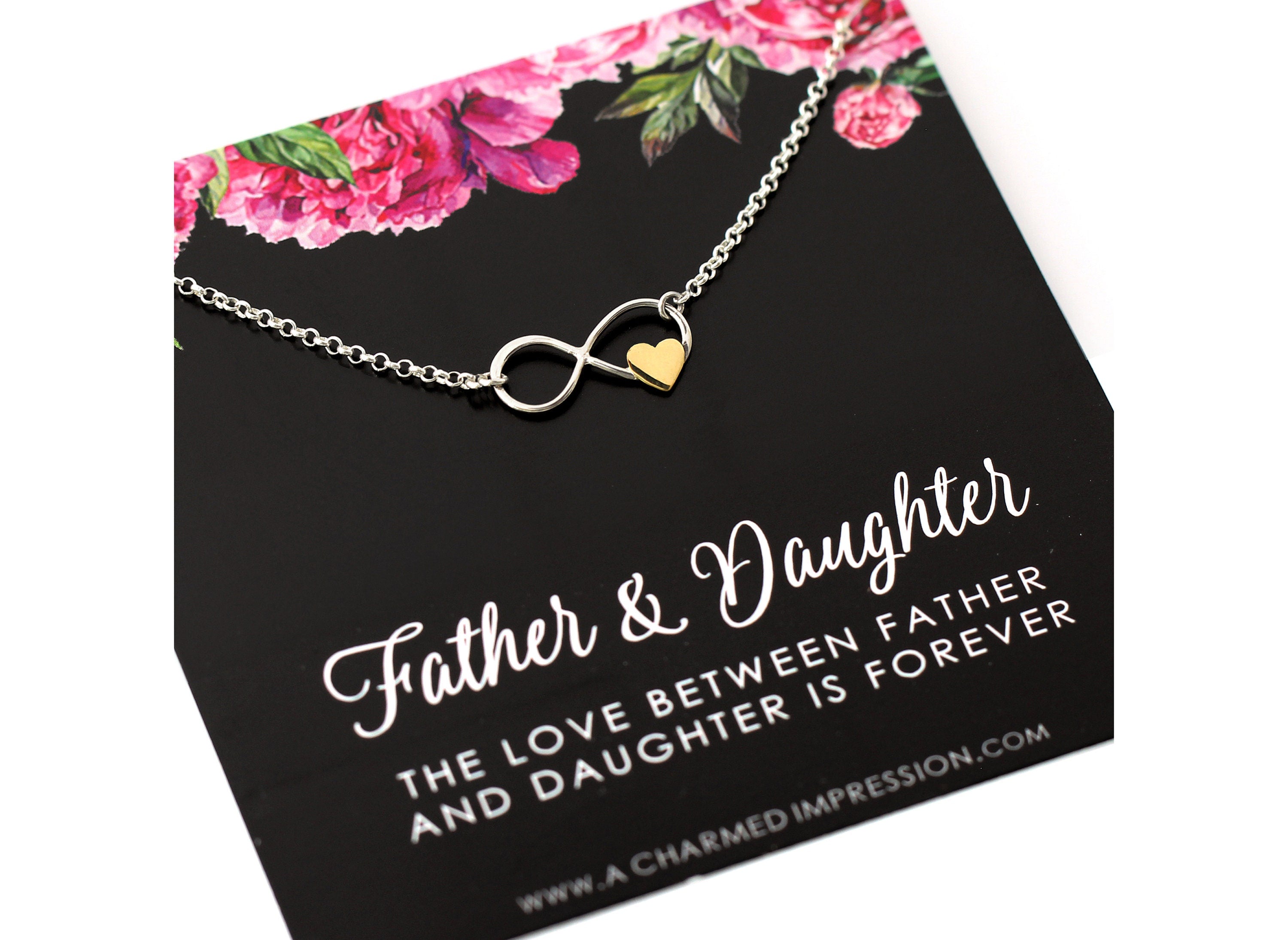 Father and Daughter Gift Necklace . Dainty Infinity with Heart Charm . Father Daughter Jewelry . Minimalist Pendant Necklace