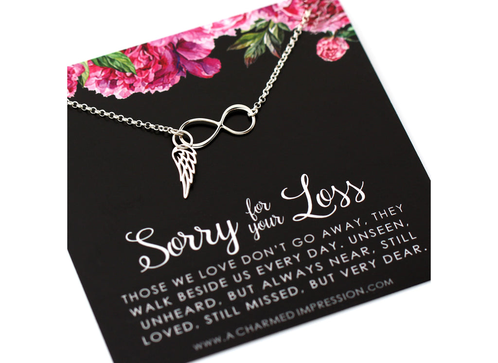Sterling Silver Angel Wing Infinity Necklace: Memorial Gift