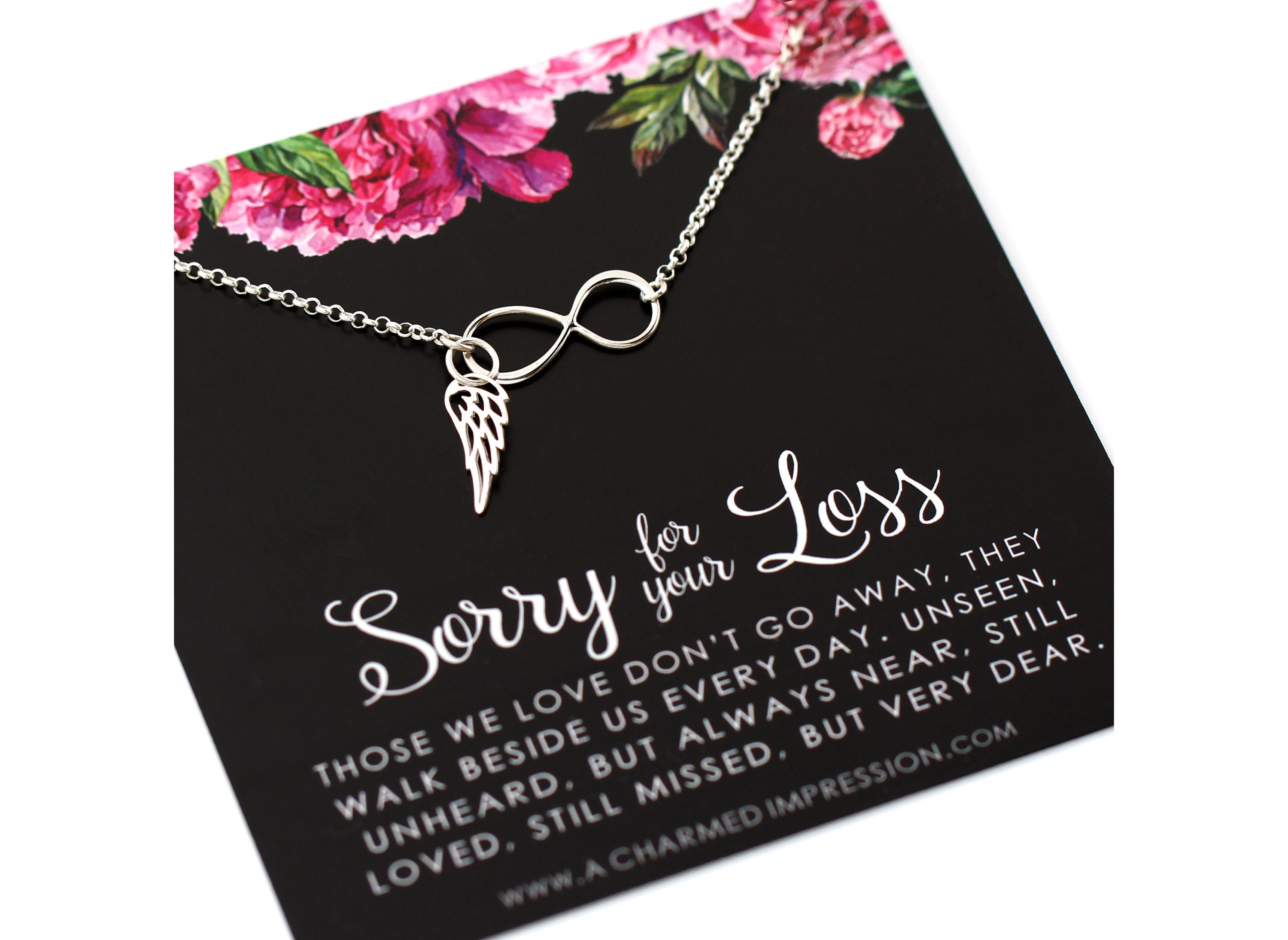 Sterling Silver Angel Wing Infinity Necklace: Memorial Gift