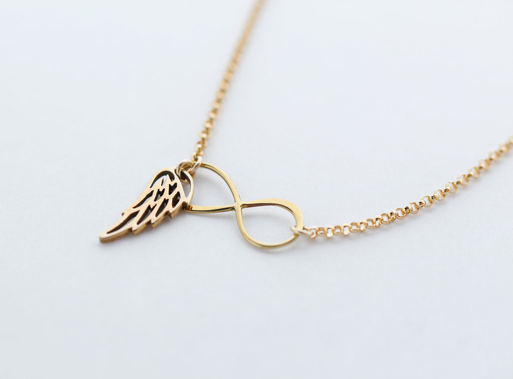 Sterling Silver Angel Wing Infinity Necklace: Memorial Gift