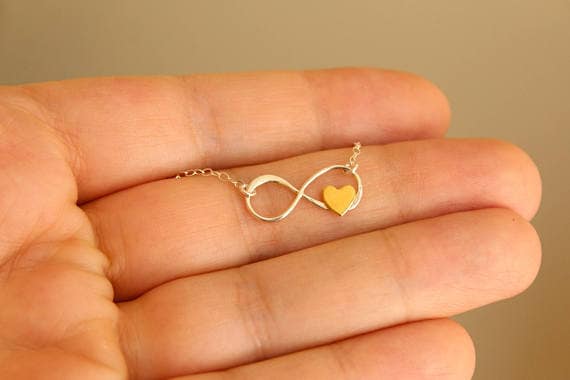 Father and Daughter Gift Necklace . Dainty Infinity with Heart Charm . Father Daughter Jewelry . Minimalist Pendant Necklace