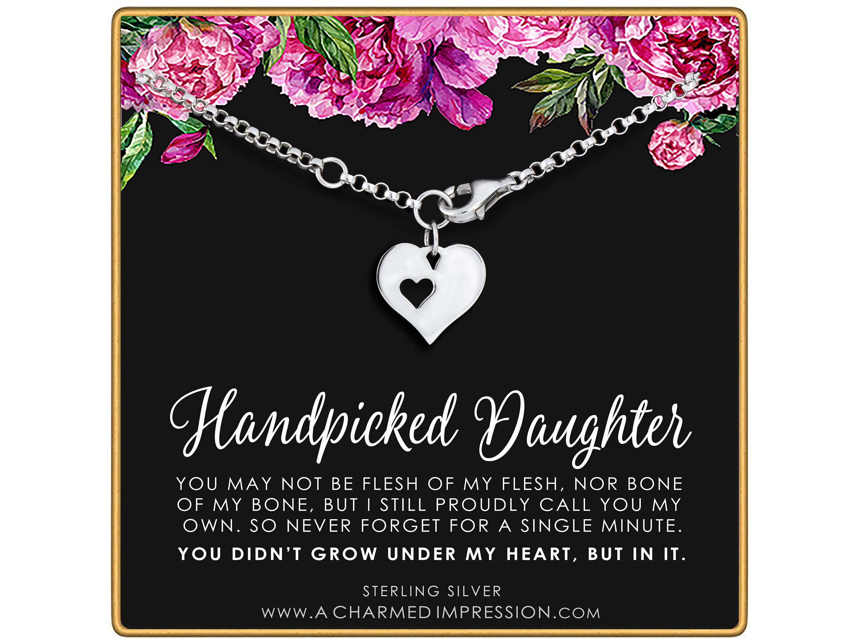 Adoption Gift: Sterling Silver Heart Daughter Bracelet
