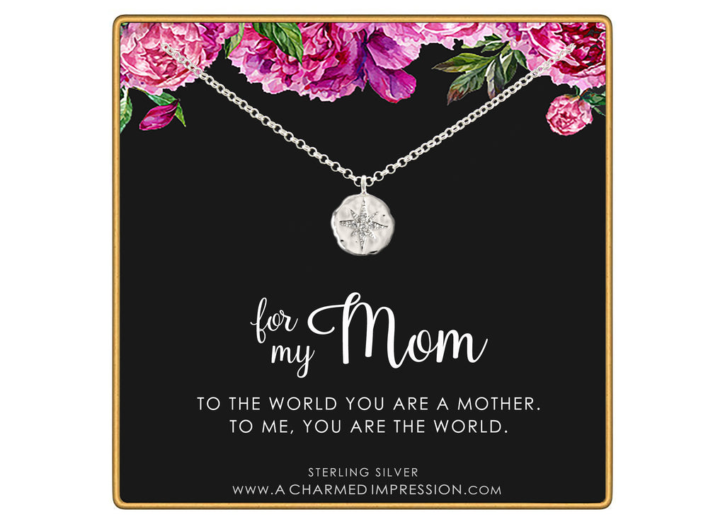 Sterling Silver Starburst Pendant Necklace - Gift For Mom