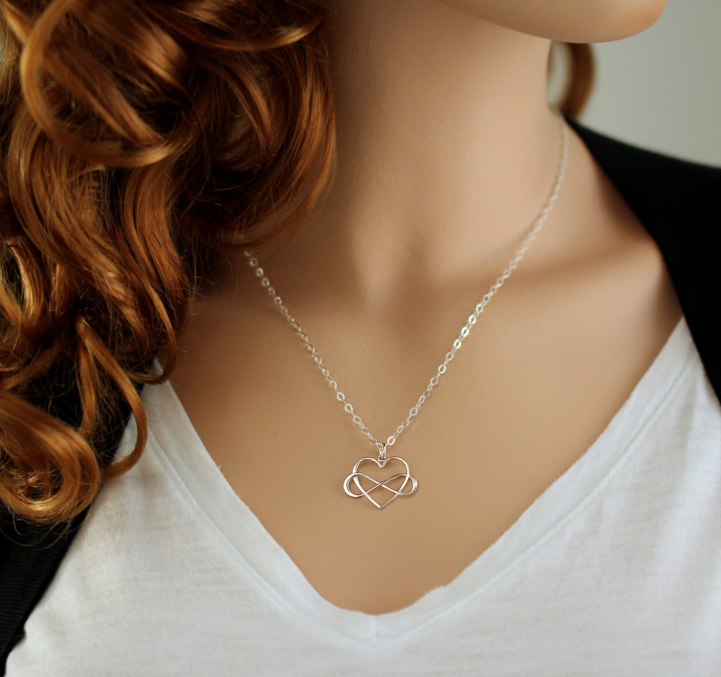 Sterling Silver Infinity Heart Necklace - Gift for Mom