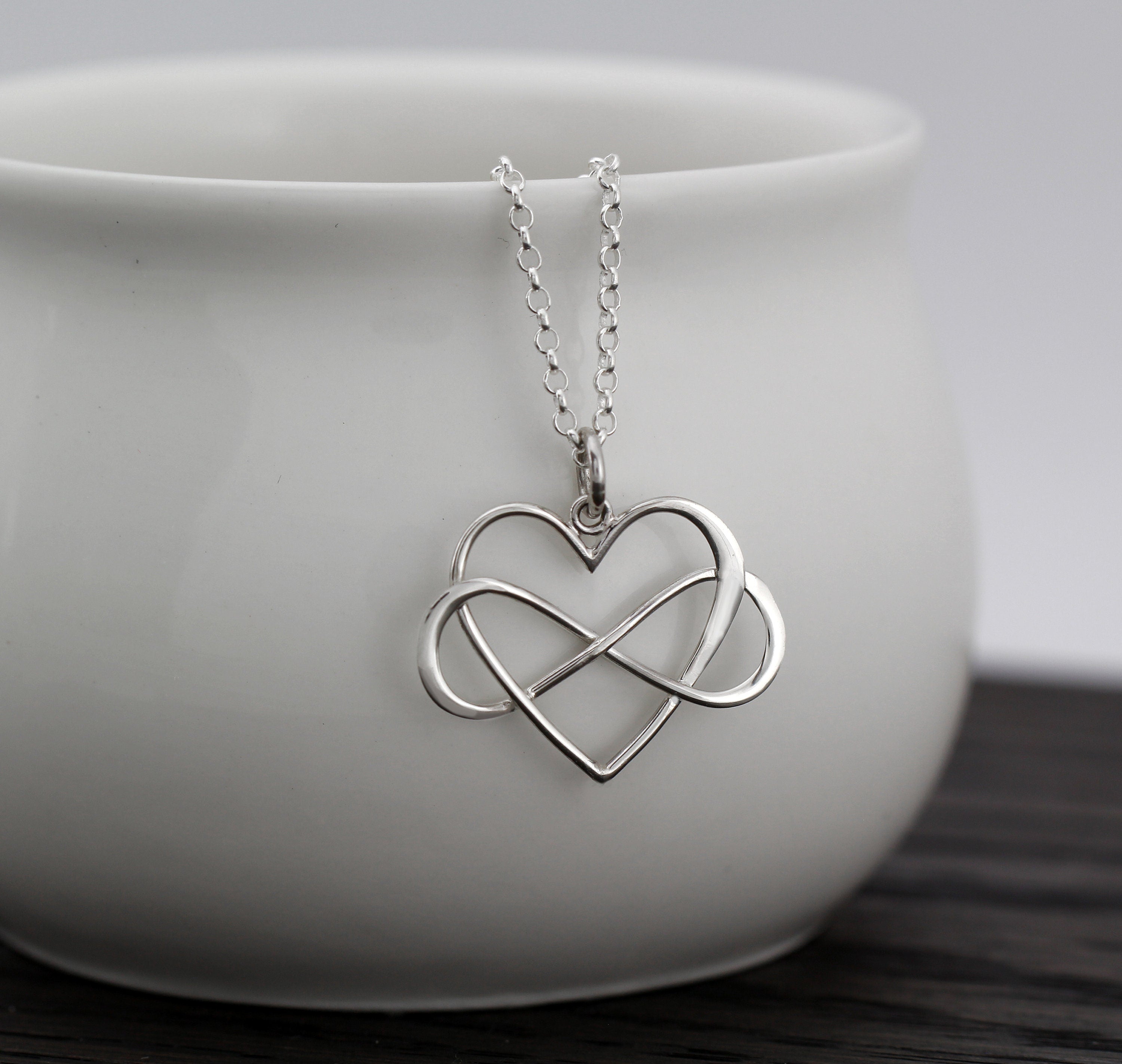 Sterling Silver Infinity Heart Necklace - Gift for Mom