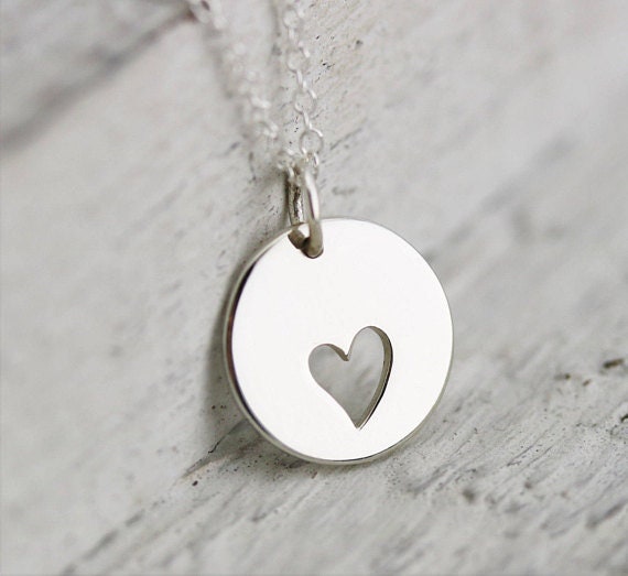 Heart Cutout Disc Charm Bracelet: Handcrafted Silver or Gold