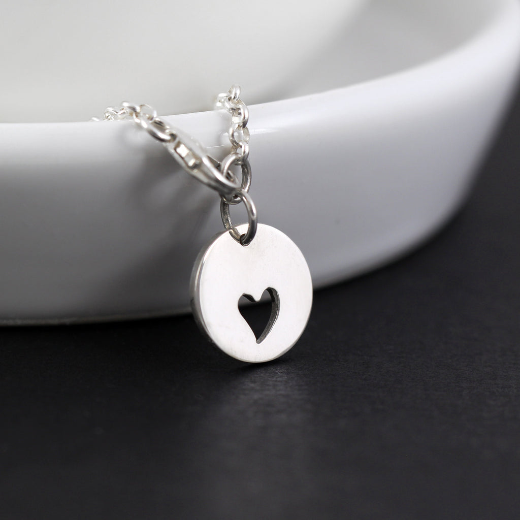 Heart Cutout Disc Charm Bracelet: Handcrafted Silver or Gold