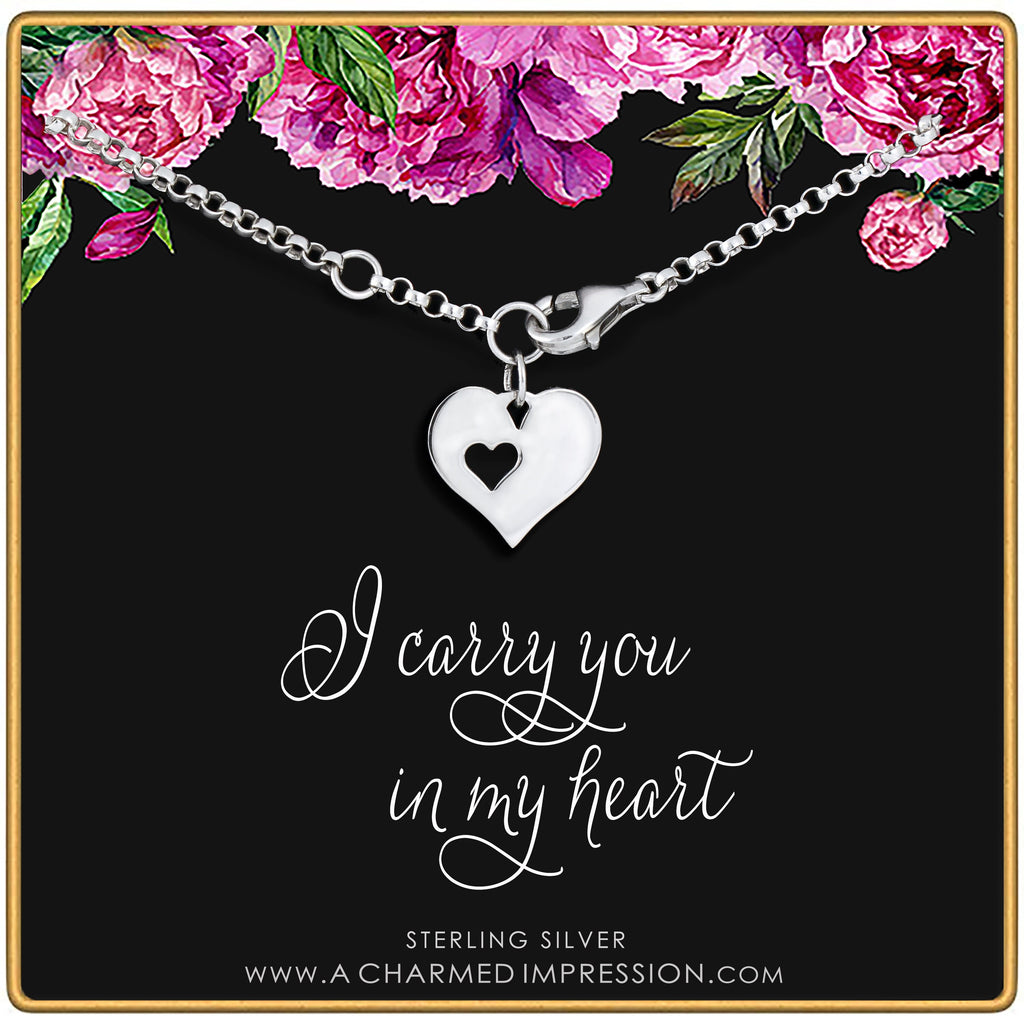 Heart Cutout Heart Bracelet: Silver or Gold Charm