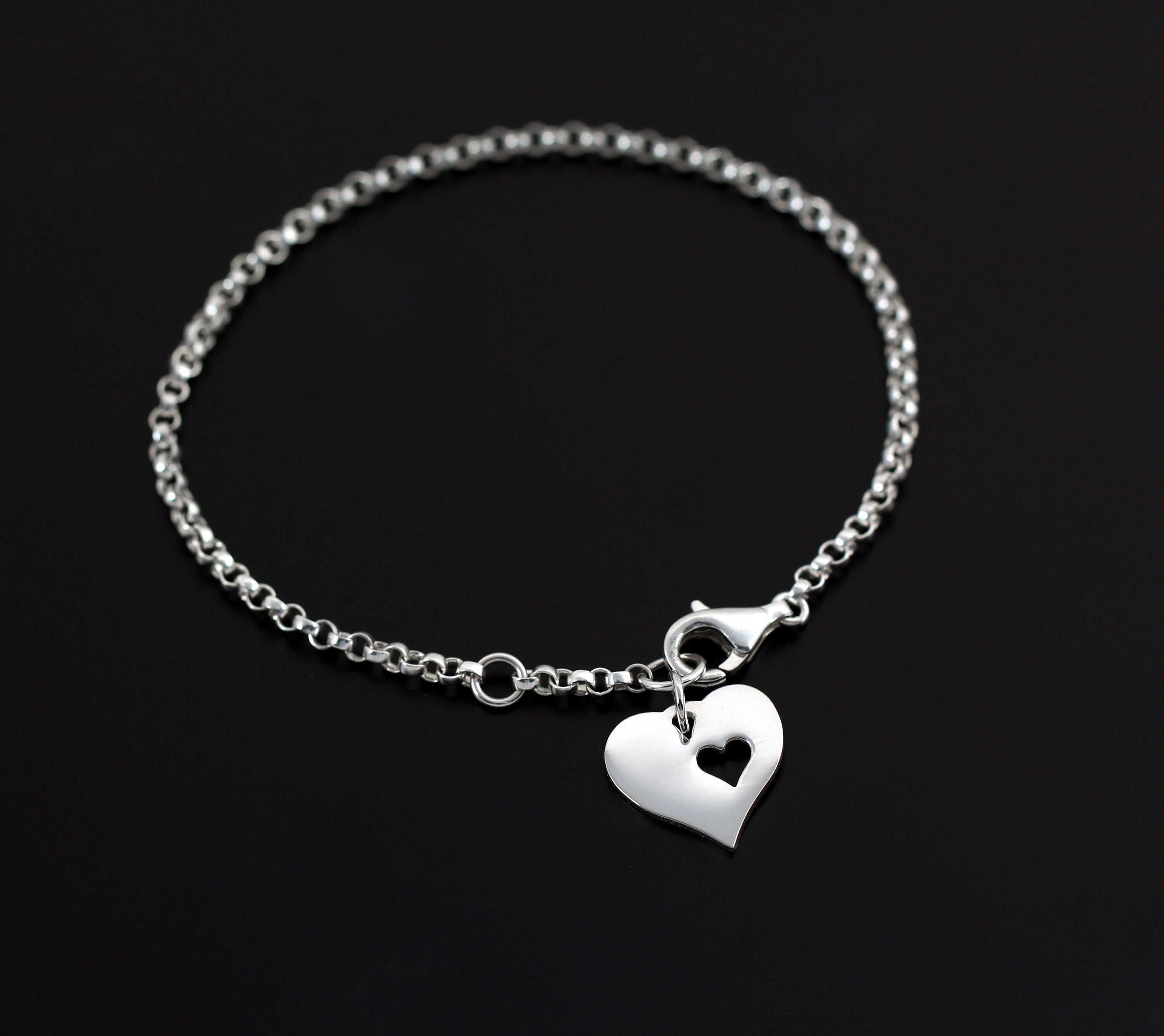 Heart Cutout Heart Bracelet: Silver or Gold Charm