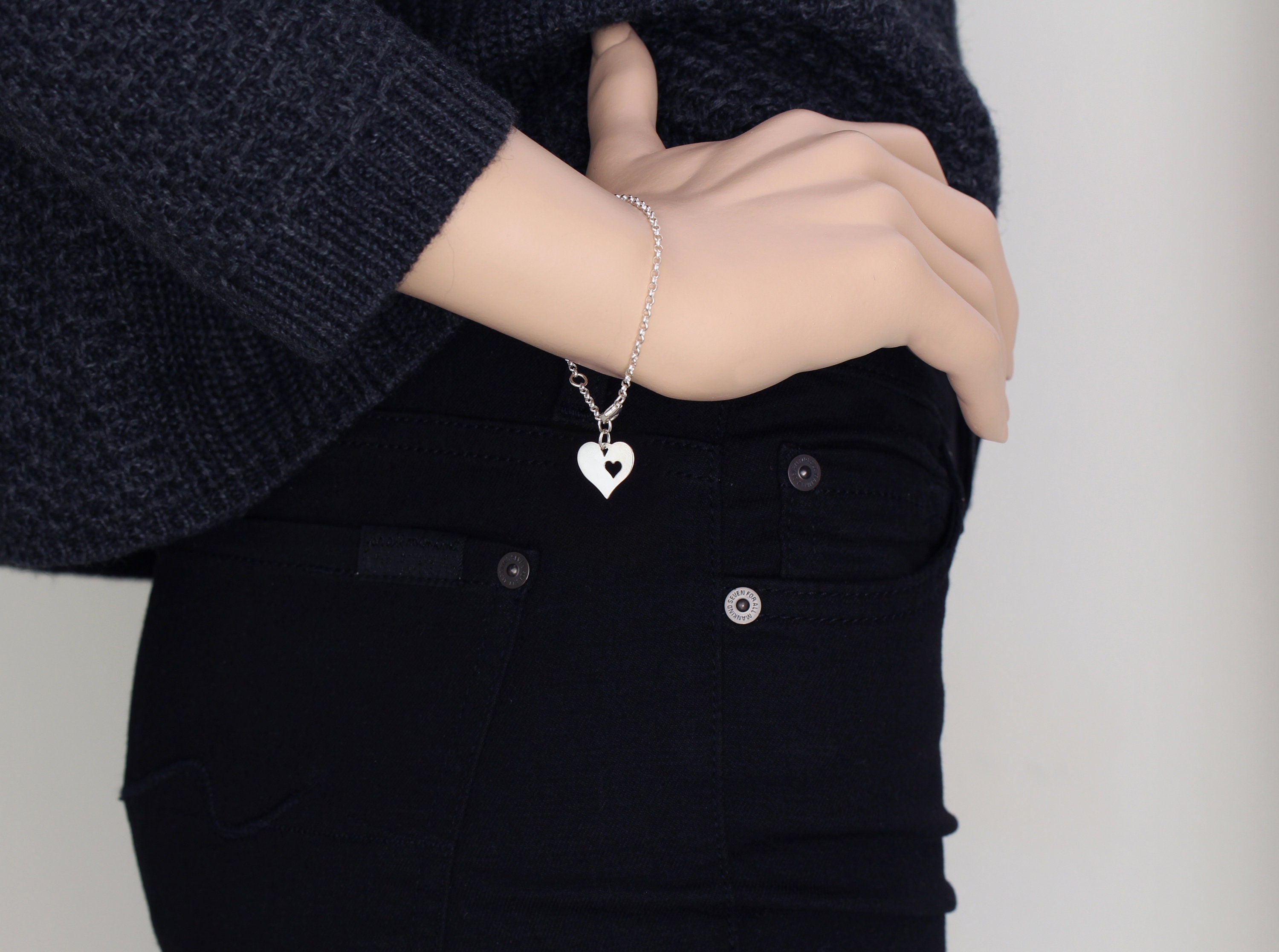 Heart Cutout Heart Bracelet: Silver or Gold Charm
