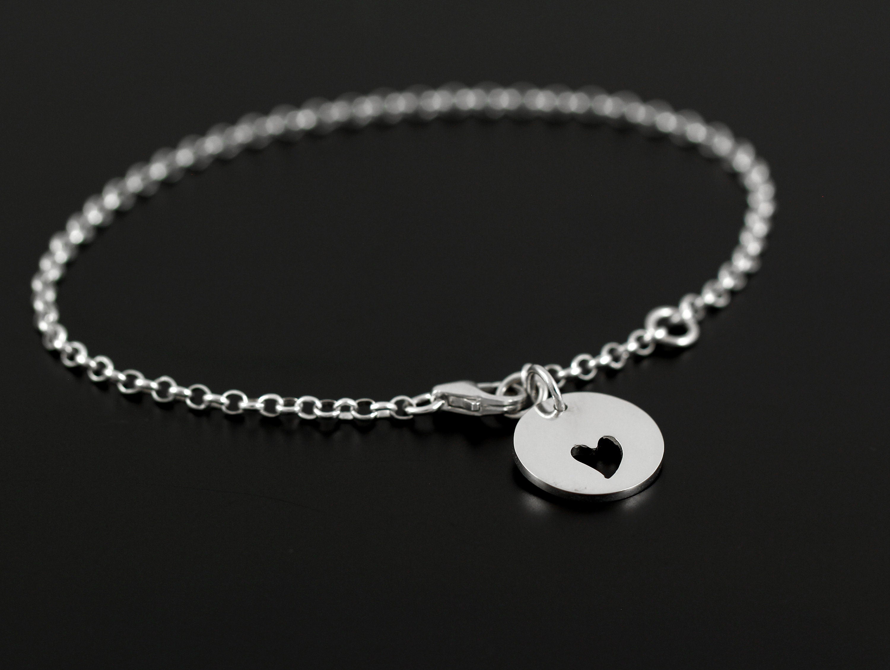 Heart Cutout Disc Charm Bracelet: Handcrafted Silver or Gold