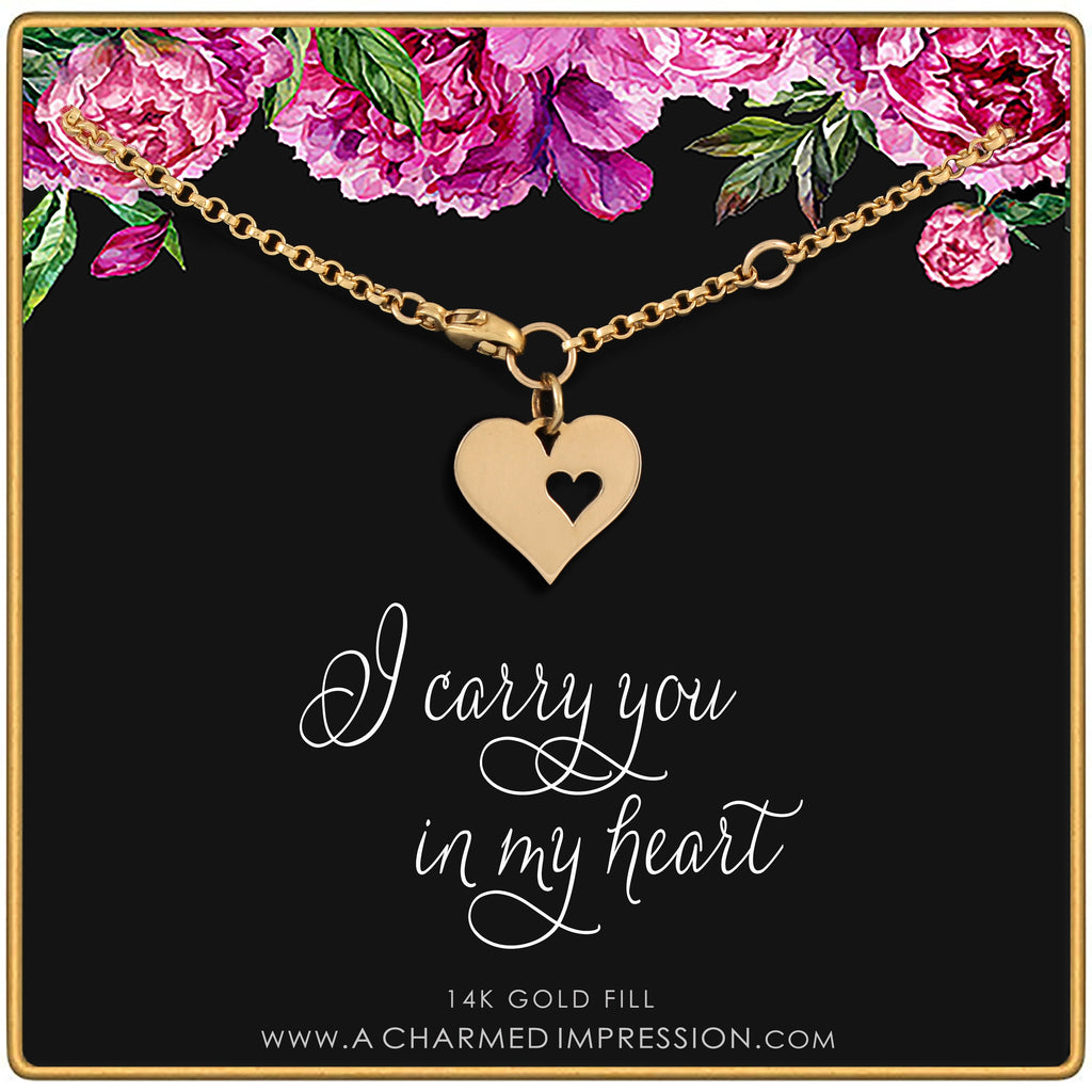 Heart Cutout Heart Bracelet: Silver or Gold Charm