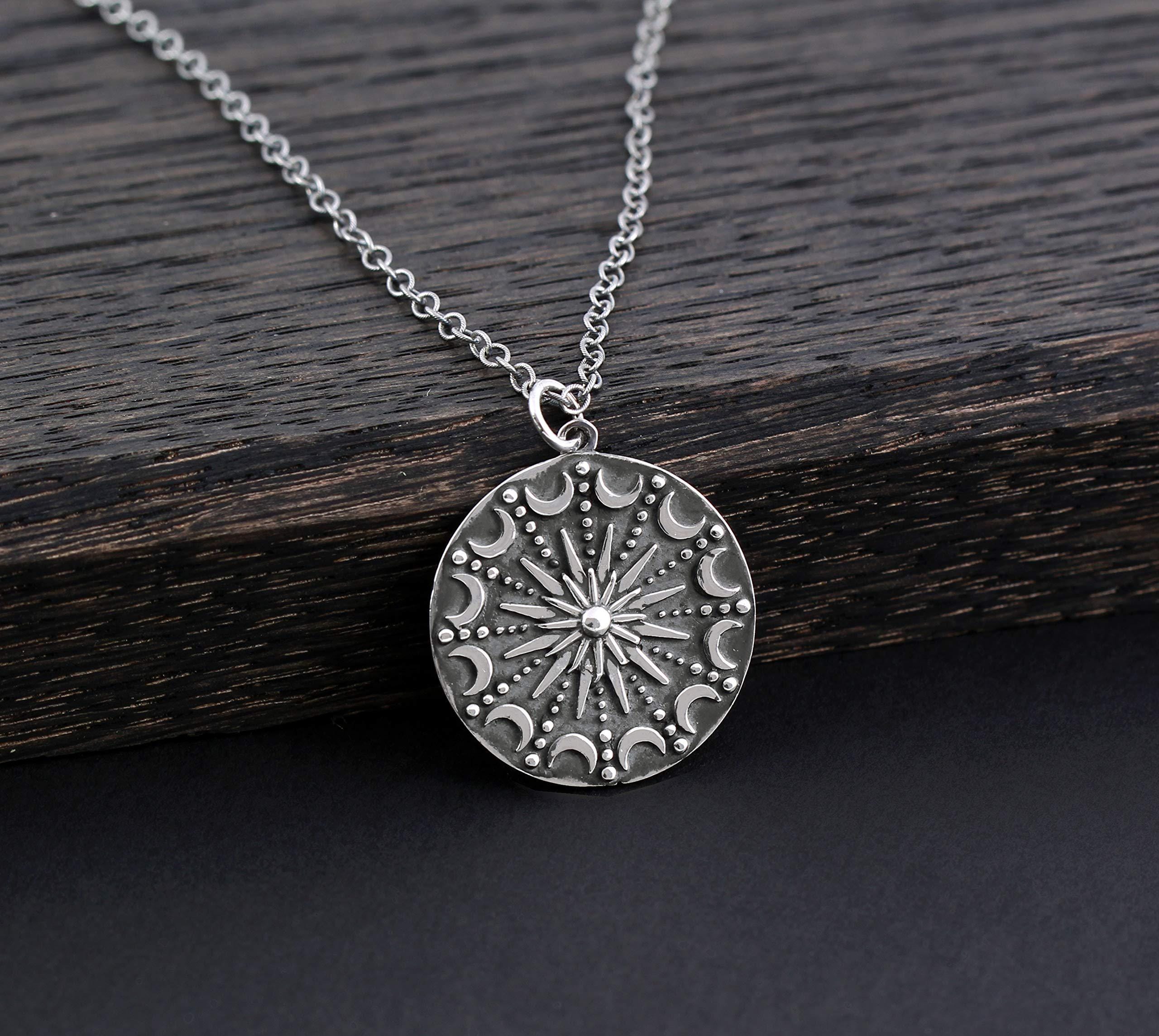 Sterling Silver Sun & Moon Mandala Necklace: Celestial Pendant