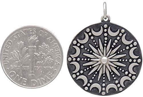 Sterling Silver Sun & Moon Mandala Necklace: Celestial Pendant