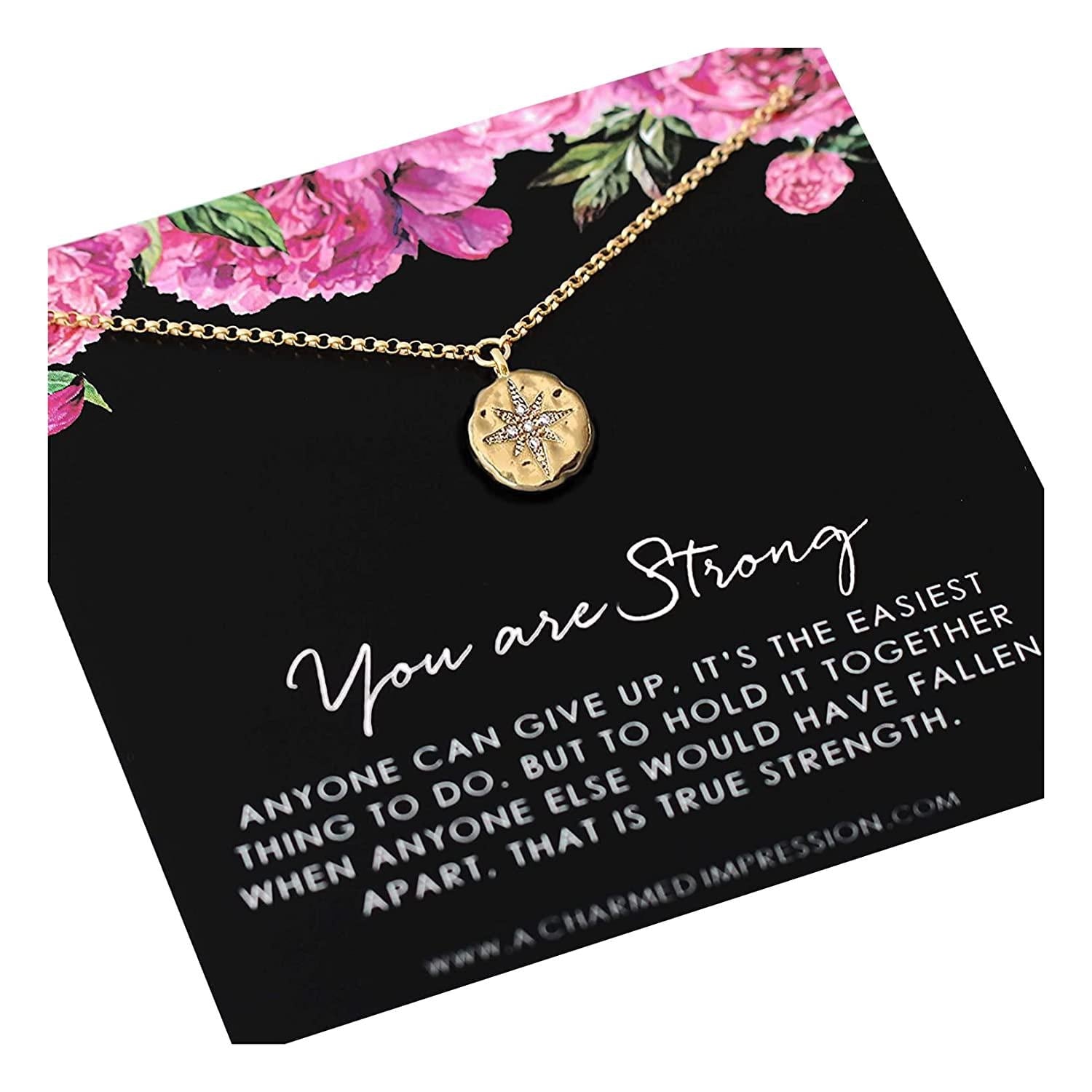 You Are Strong Necklace: 14k Gold Diamond Starburst Survivor Gift