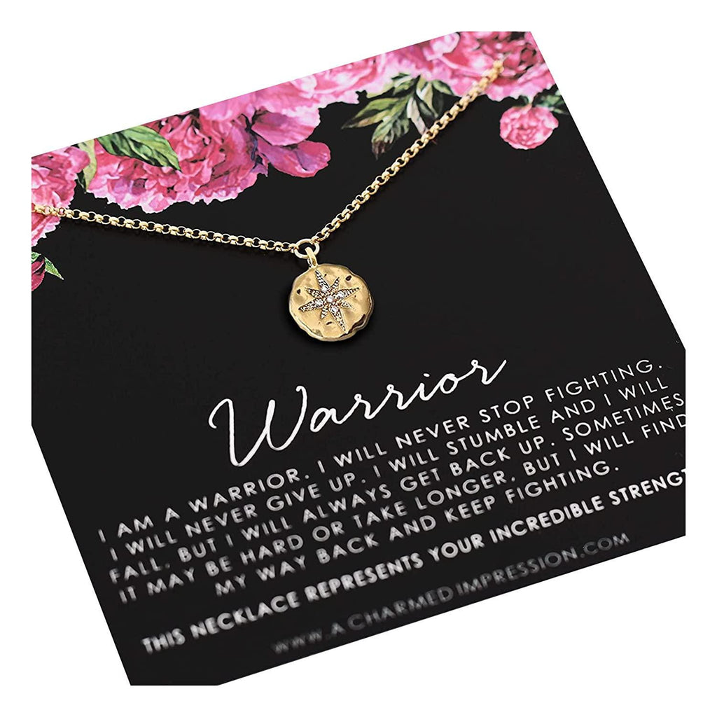 Gold Starburst Necklace: CZ Warrior Survivor Gift