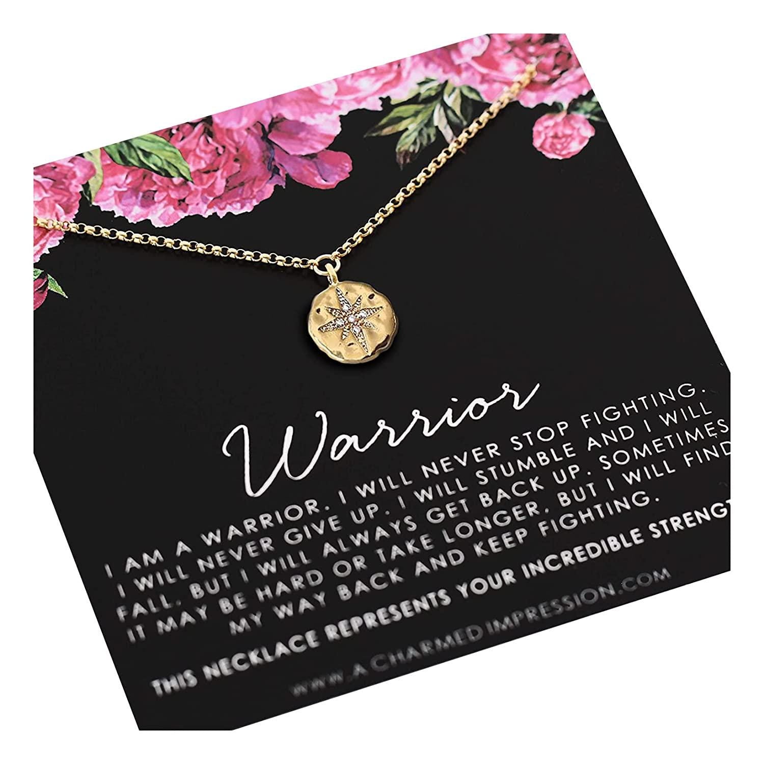 Gold Starburst Necklace: CZ Warrior Survivor Gift