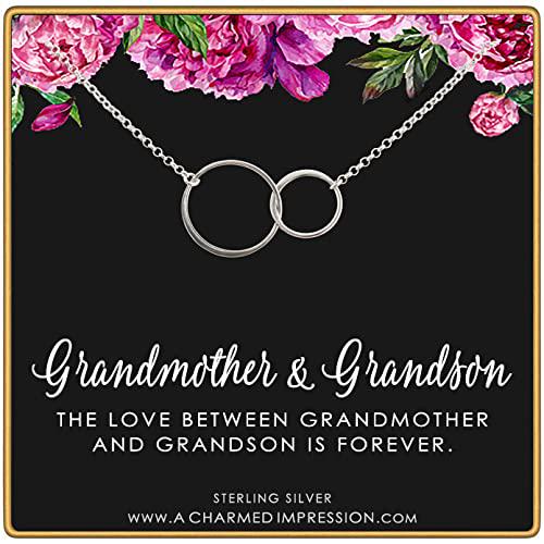 Sterling Silver Connected Circles Necklace Grandmother Grandson Eternal Bond Family Gift Adjustable Chain