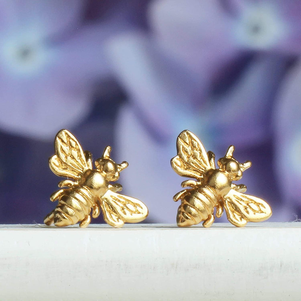Little Gold Bee Stud Earrings: Handcrafted Honeybee Jewelry