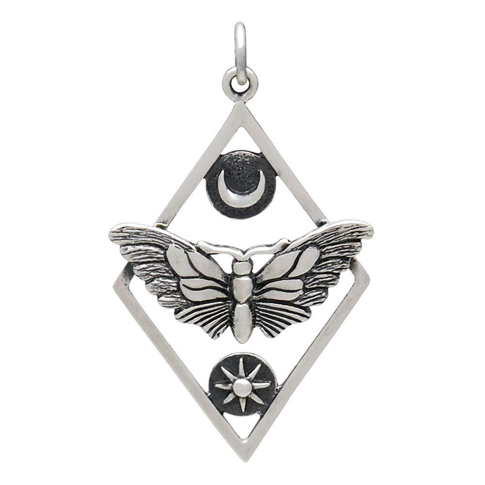 Sterling Silver Moth Pendant: Sun and Moon Charm