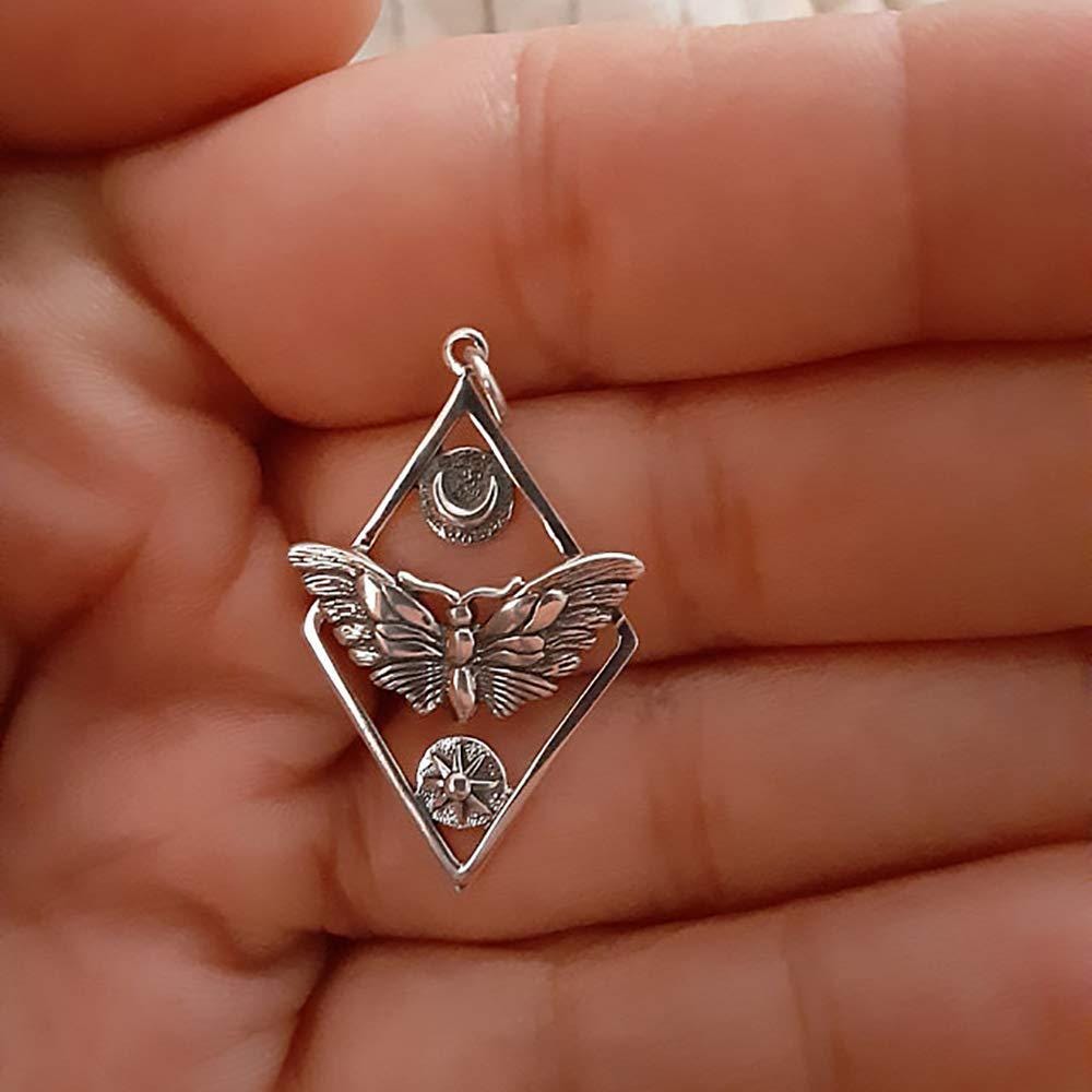 Sterling Silver Moth Pendant: Sun and Moon Charm