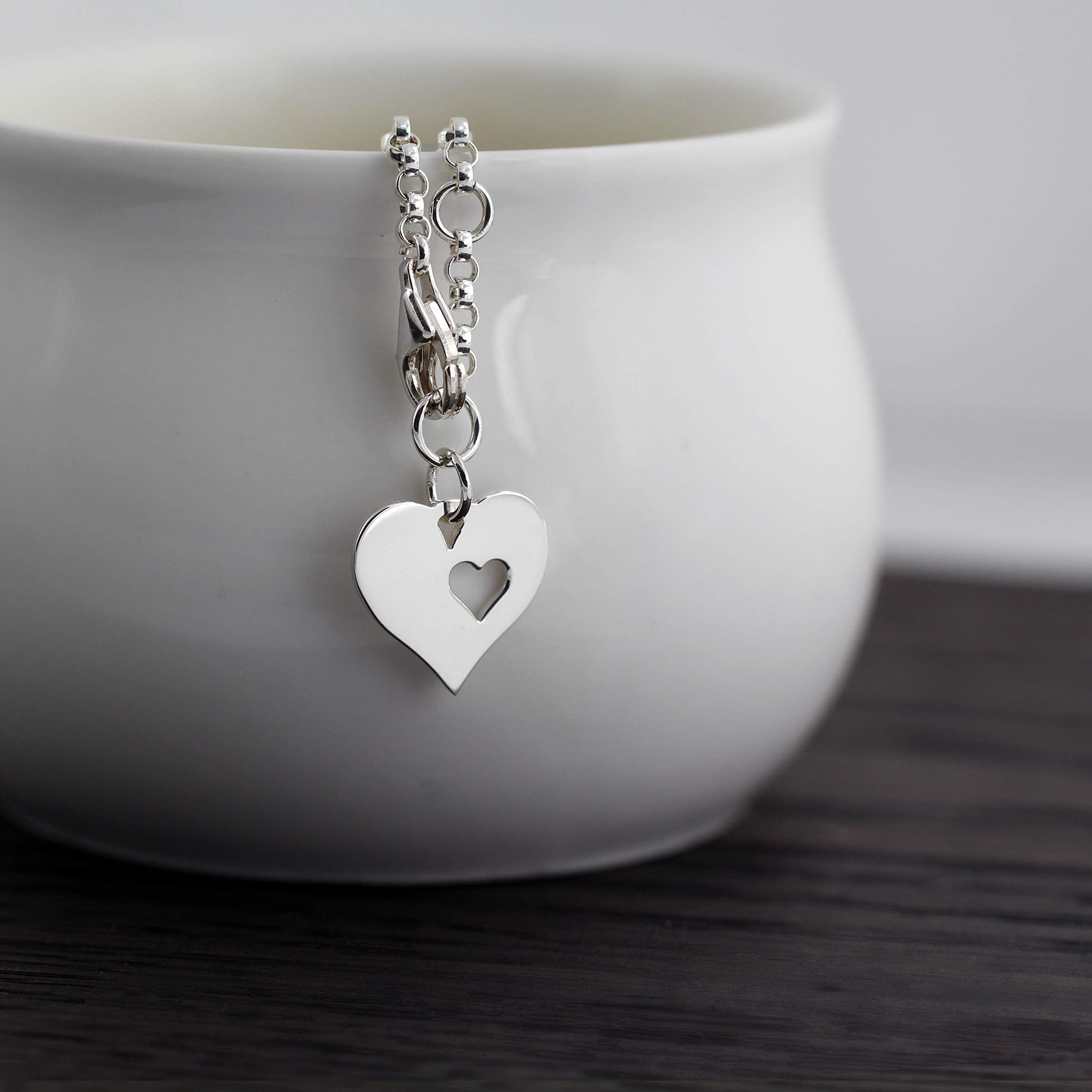 Missing You Memorial Gift Sterling Silver Heart in Heart Cutout Bracelet Hypoallergenic Adjustable 6.5 Inch + Extender Remembrance Grief