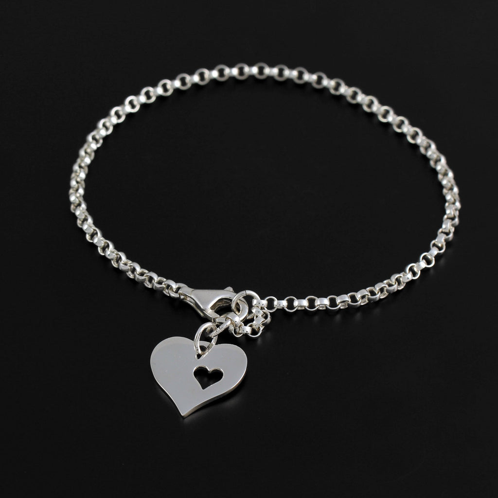 Missing You Memorial Gift Sterling Silver Heart in Heart Cutout Bracelet Hypoallergenic Adjustable 6.5 Inch + Extender Remembrance Grief