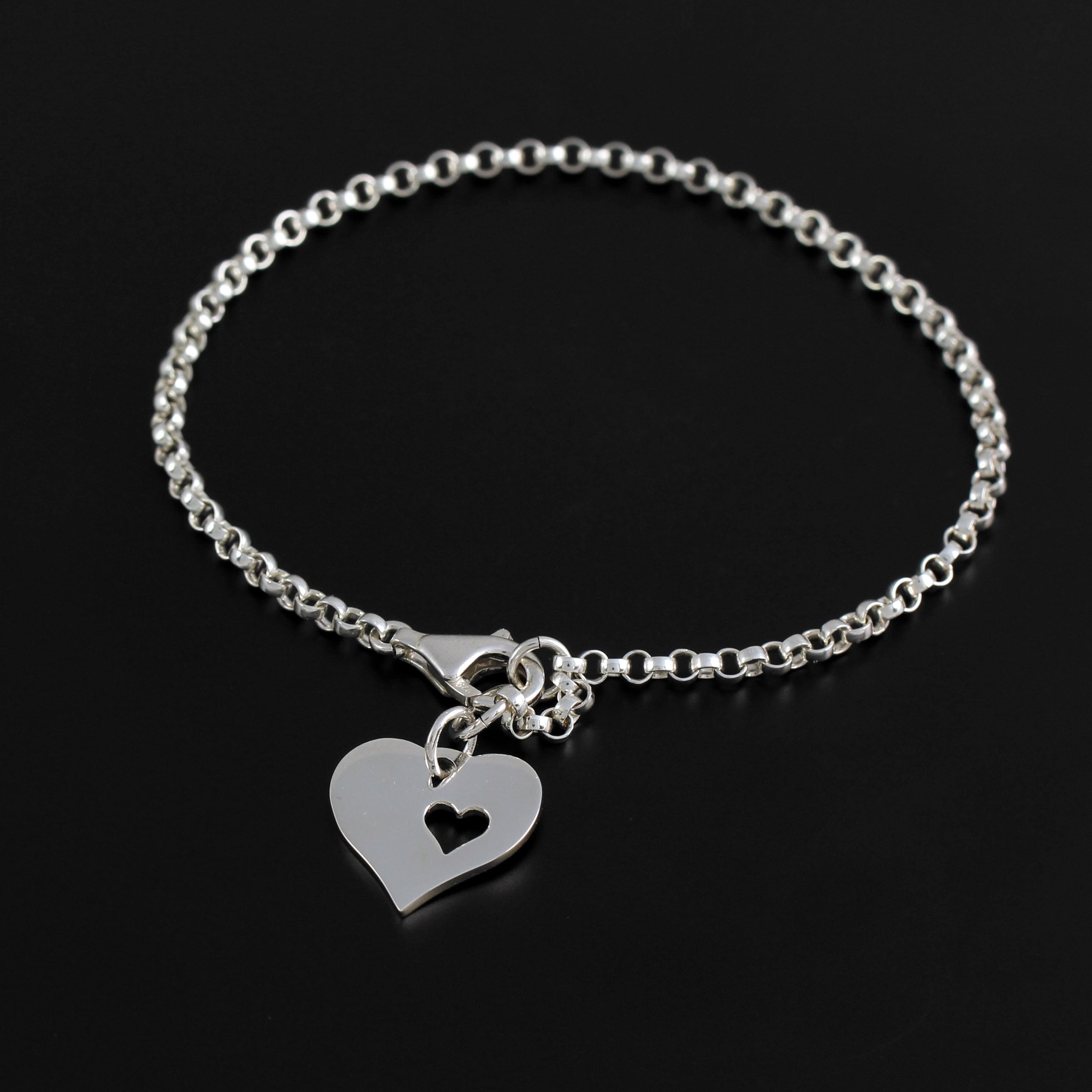 Missing You Memorial Gift Sterling Silver Heart in Heart Cutout Bracelet Hypoallergenic Adjustable 6.5 Inch + Extender Remembrance Grief