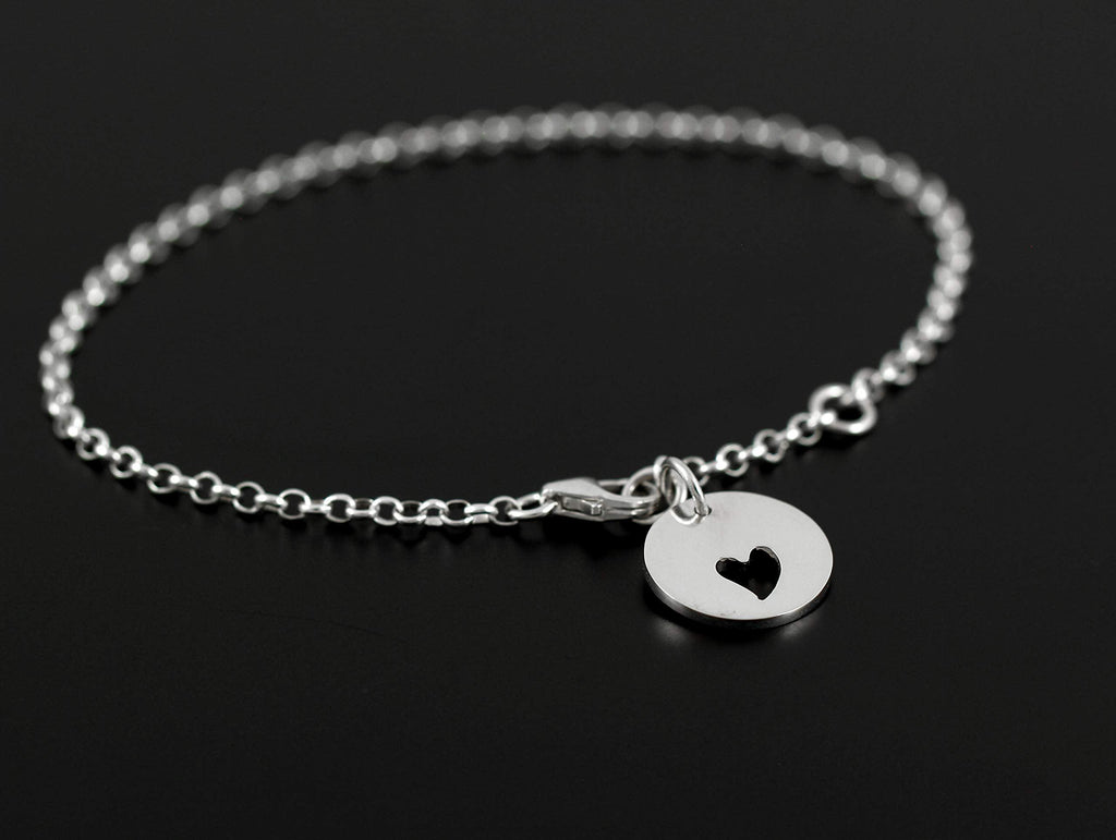 Sterling Silver Heart Cutout Charm Bracelet: Memorial Jewelry