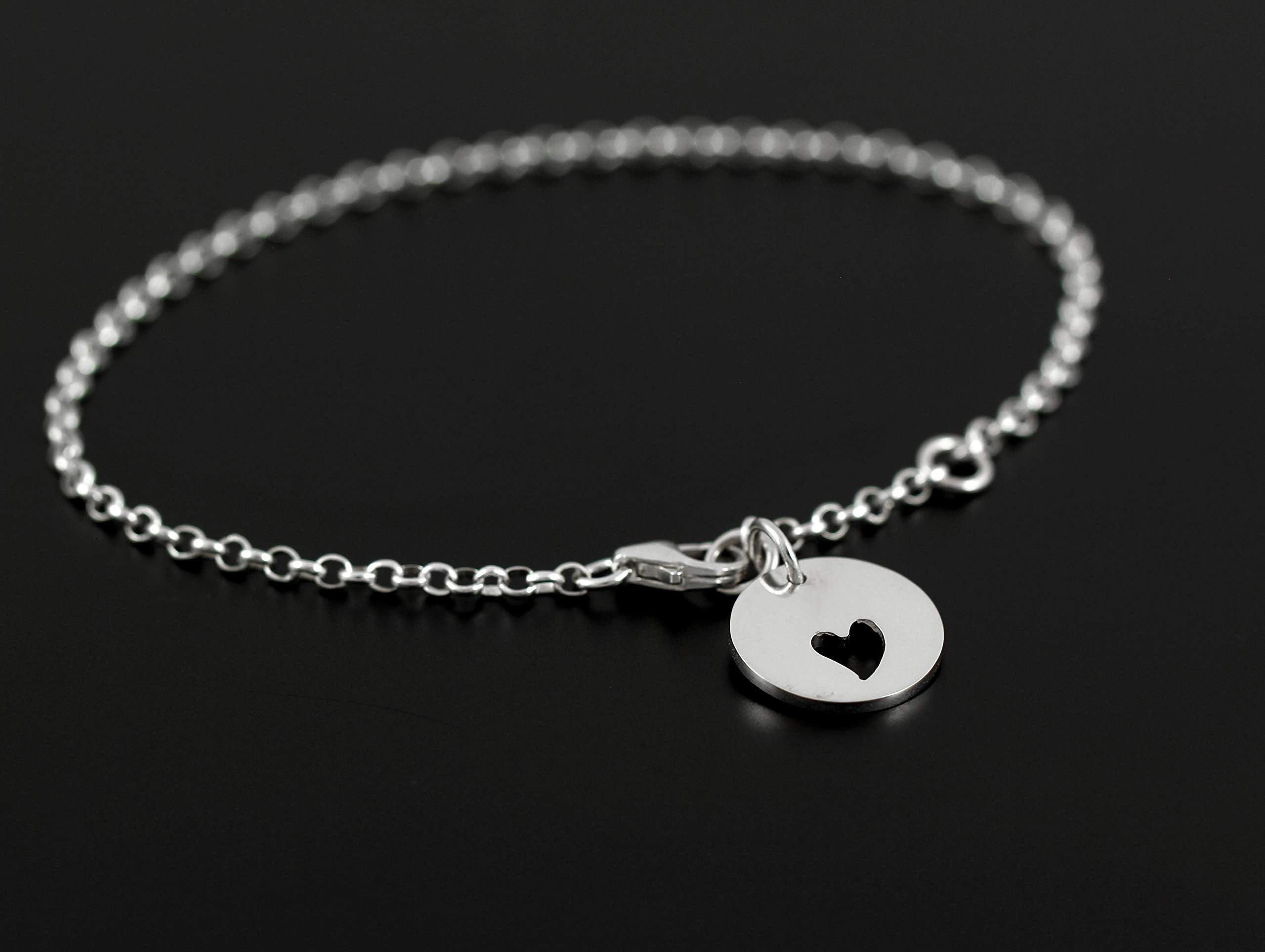 Sterling Silver Heart Cutout Charm Bracelet: Memorial Jewelry