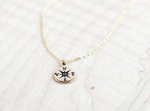 Gold Compass Charm Necklace: Handcrafted Bronze, Gift for Wife
