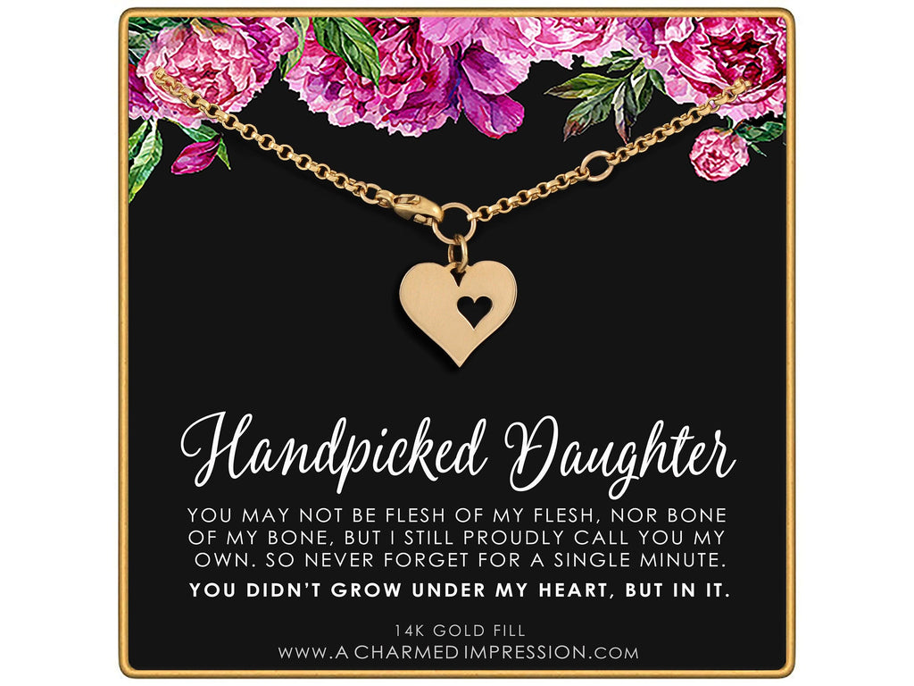 Heart Charm Bracelet: Stepdaughter, Bonus Daughter, Adopted Child - Gold or Silver