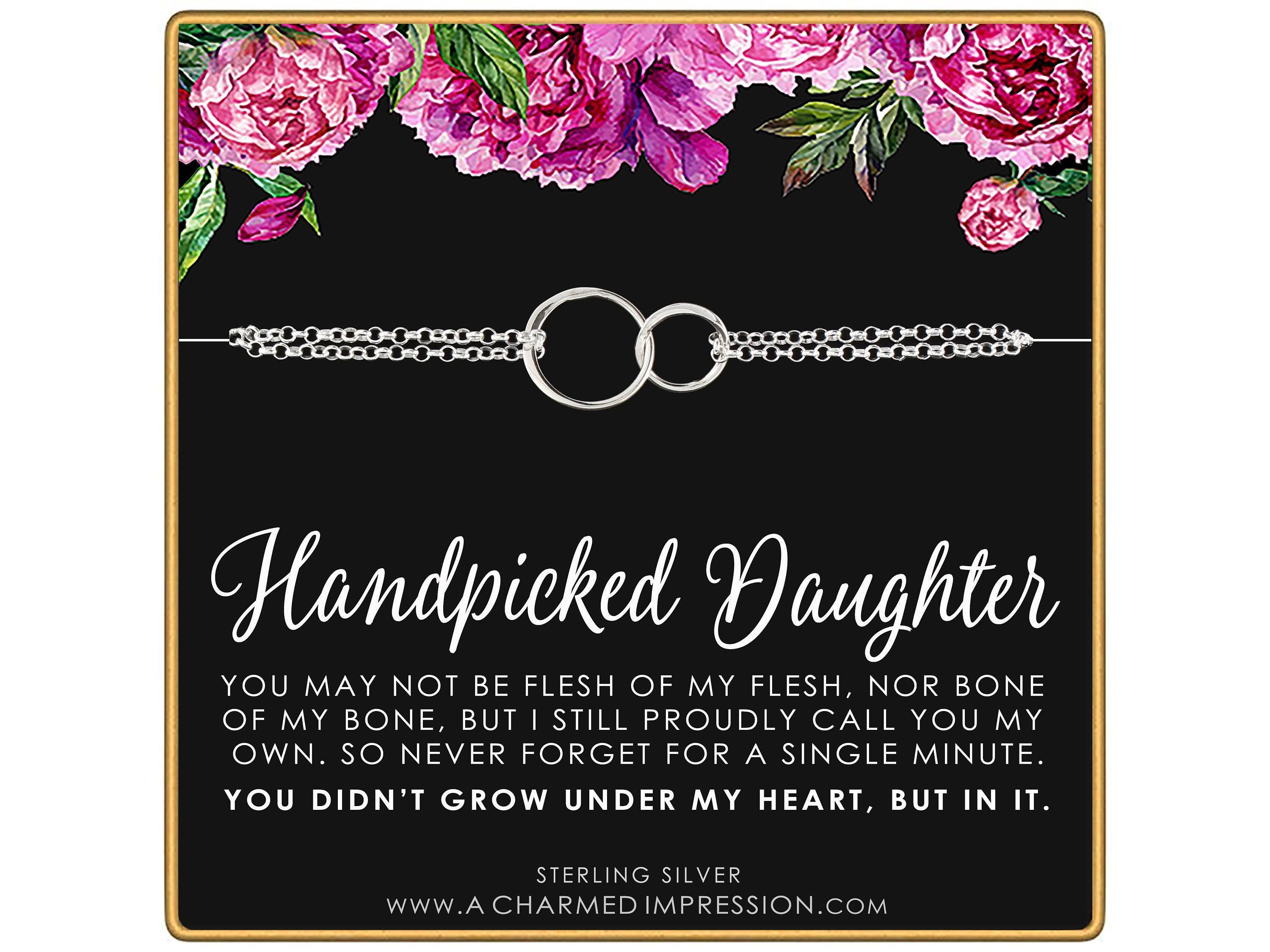Adopted Daughter Bracelet, Sterling Silver Connected Circles Charm, Interlocking 14k Gold Filled Circle Jewelry, Infinite Love