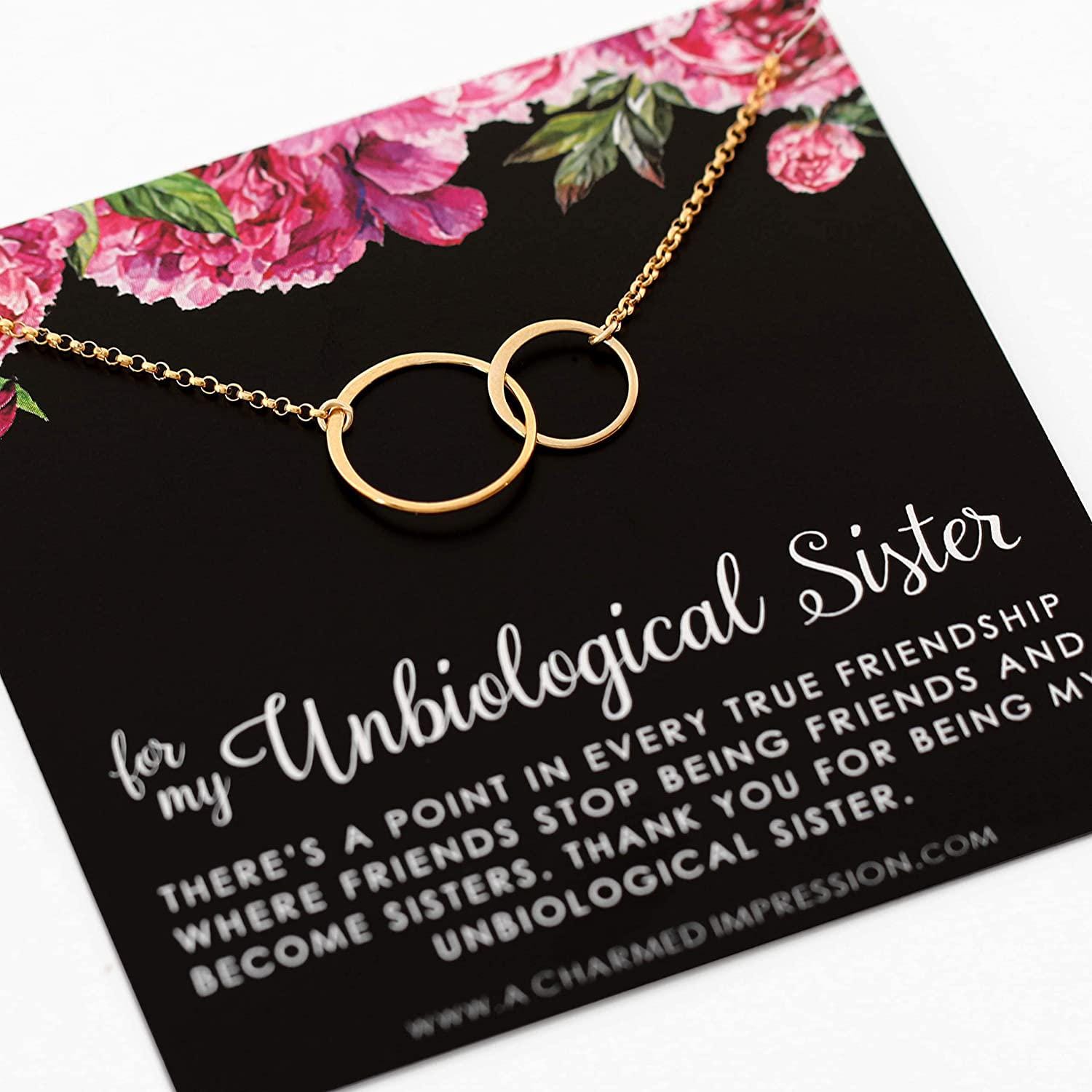14k Gold Connected Circles Necklace: Unbiological Sister Gift