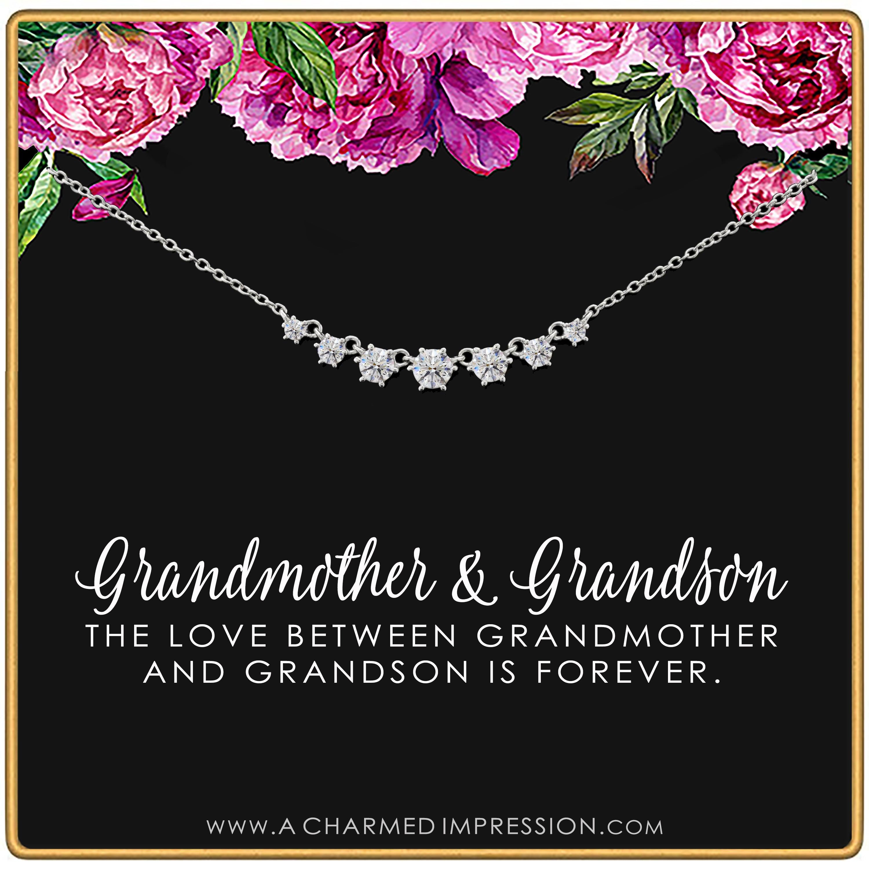 Grandma Gift: 7 Crystal Necklace, Gold or Silver, Grandmother Grandson