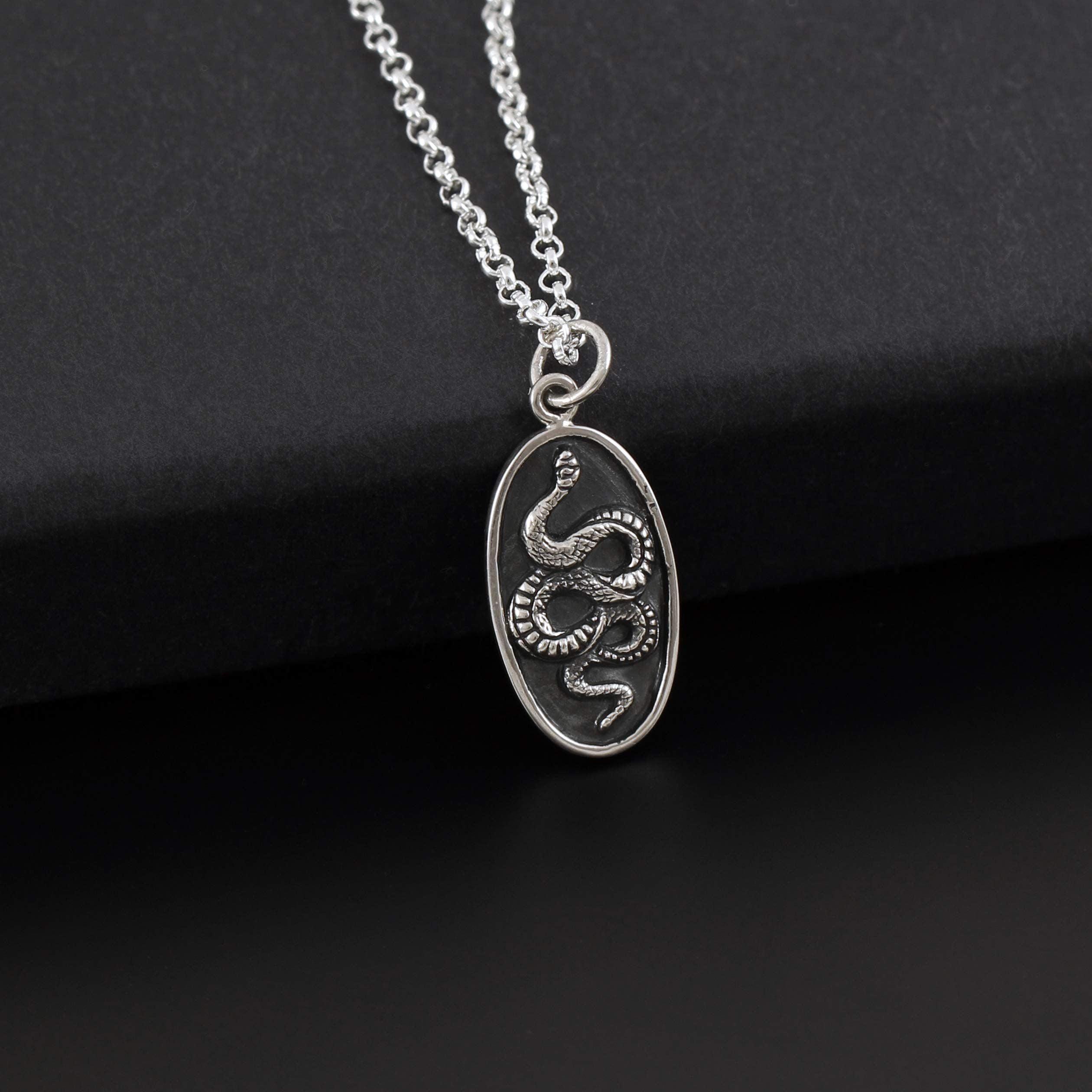 Sterling Silver Snake Pendant Necklace: Gothic Talisman Jewelry