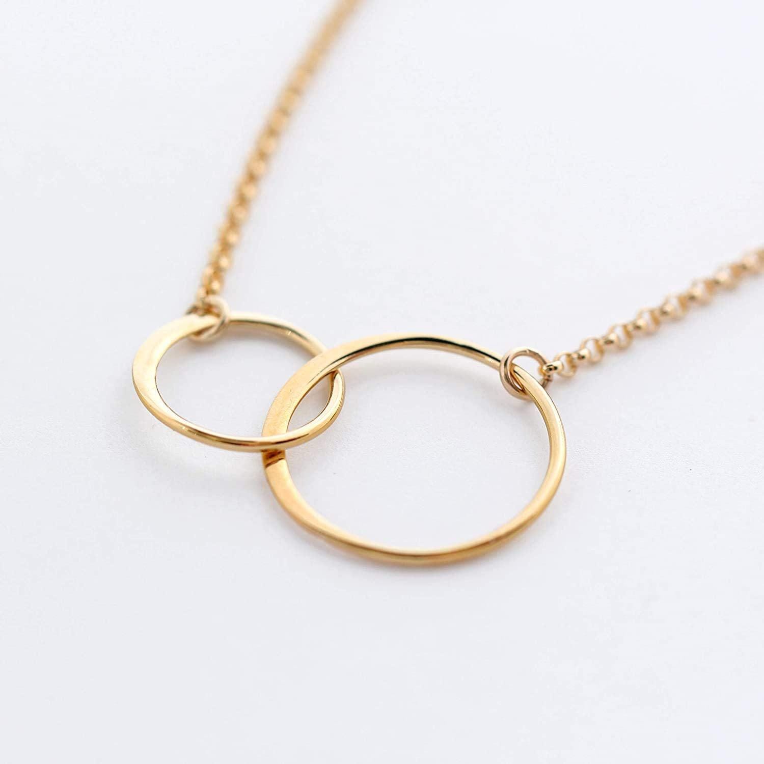 14k Gold Fill Connected Circles Necklace - Bonus Sister Gift