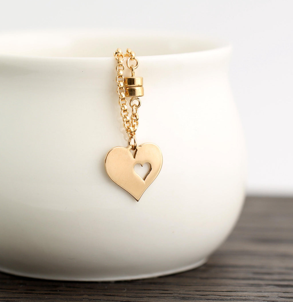 Heart in Heart Bracelet Sweet 16 Gift Magnetic Clasp Sterling Silver 14k Gold Fill Magnetic Clasp Hypoallergenic Teen