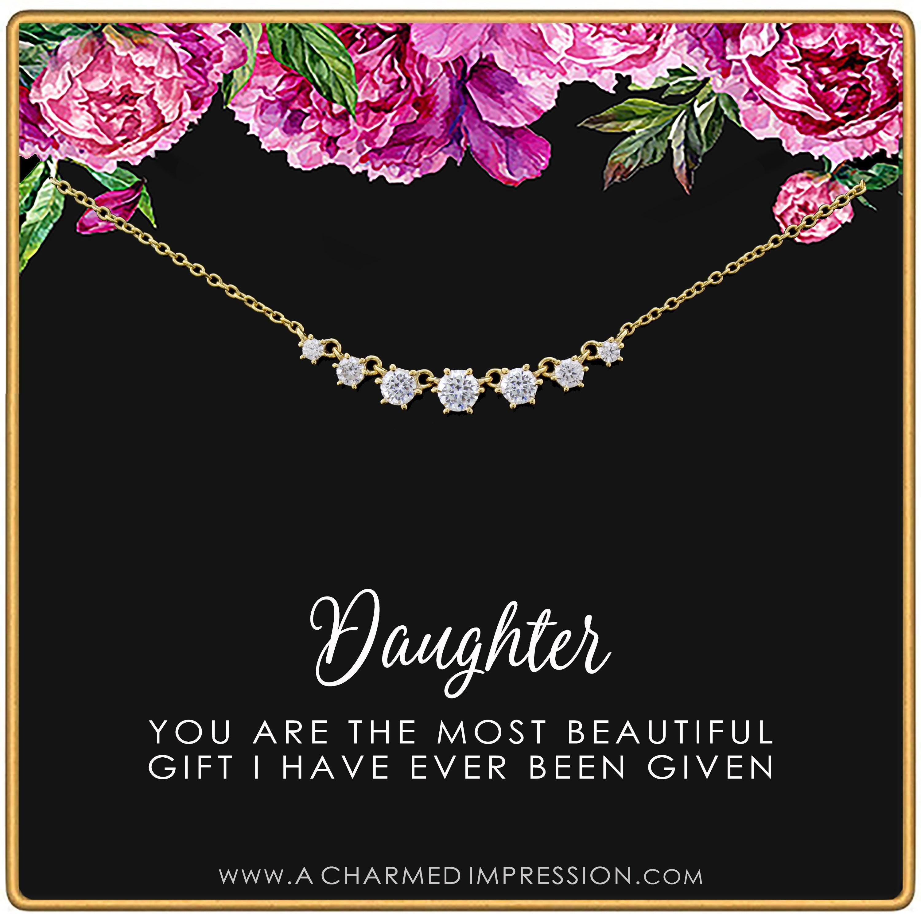 Daughter Necklace: 7 Crystal Handmade Pendant, Silver or Gold