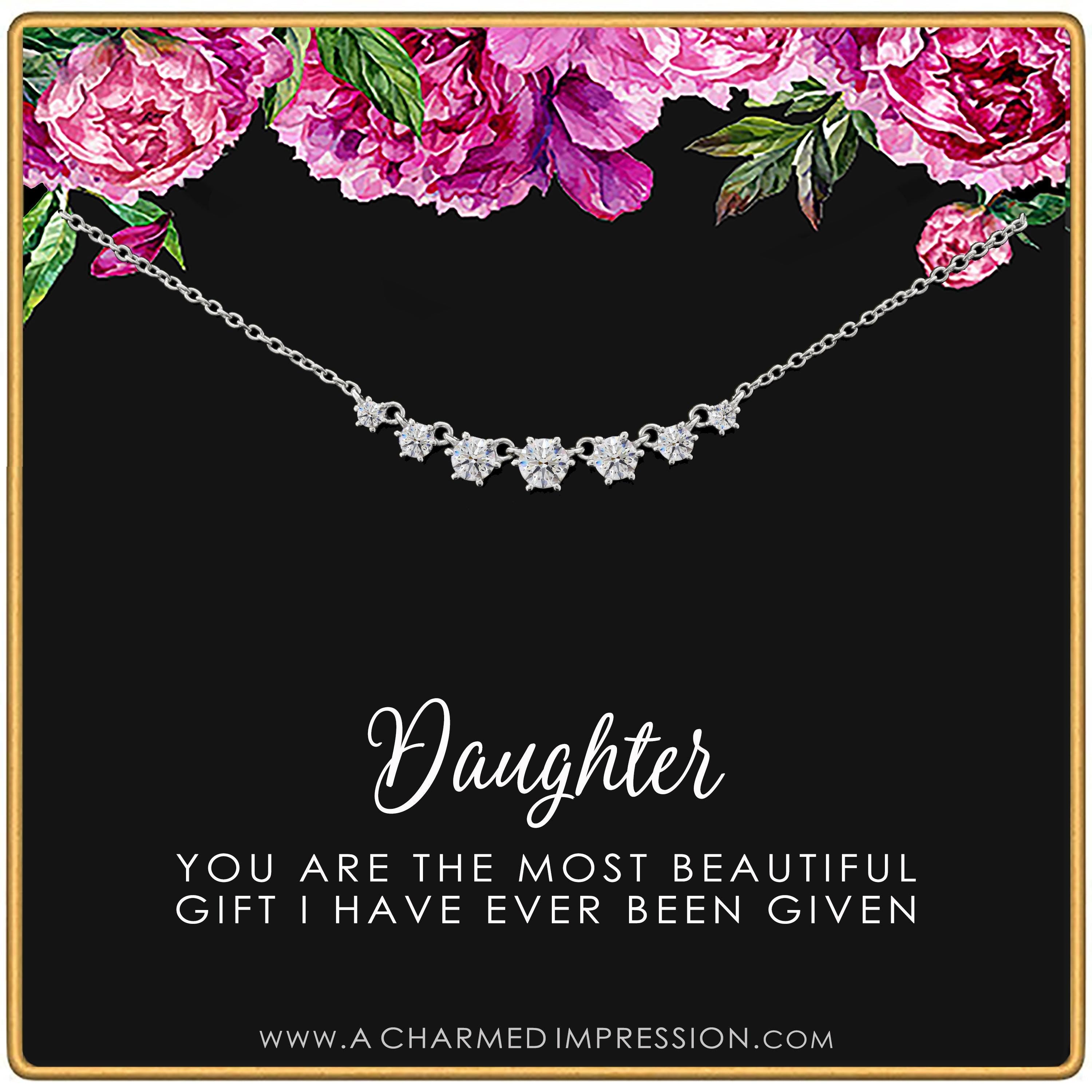Daughter Necklace: 7 Crystal Handmade Pendant, Silver or Gold