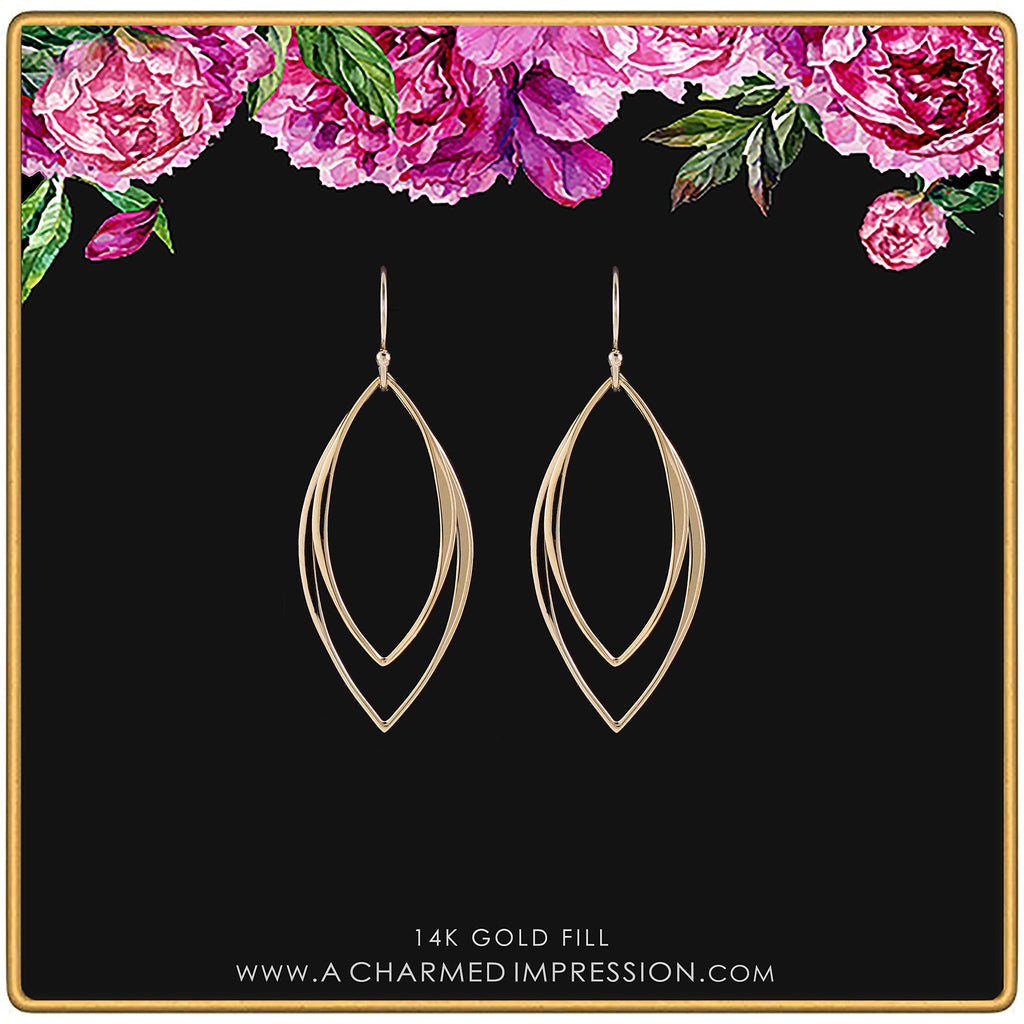 14k Gold Filled Marquise Earrings: Sleek Minimalist Dangle Earrings