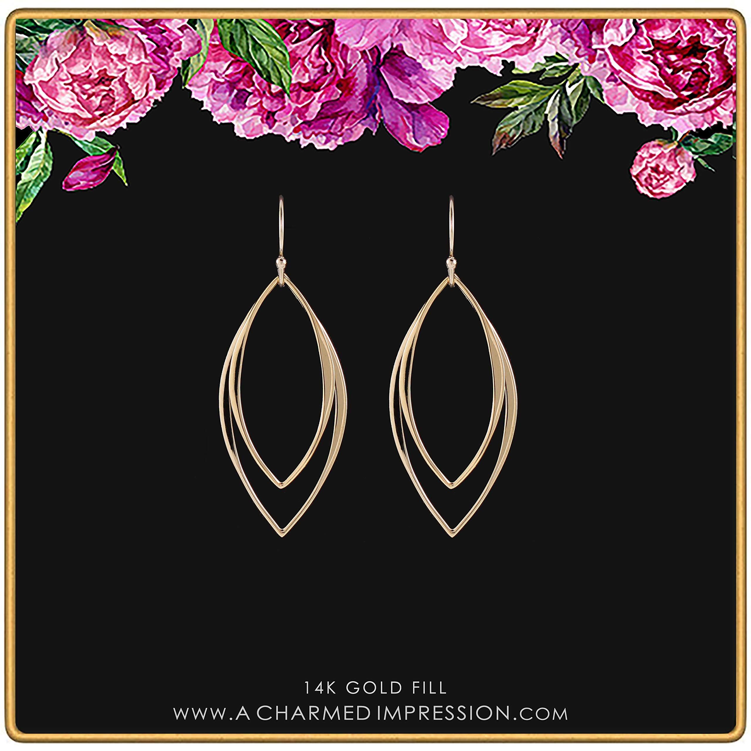 14k Gold Filled Marquise Earrings: Sleek Minimalist Dangle Earrings